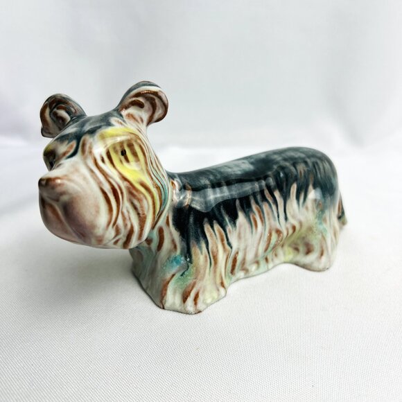 German Ceramic Dog Figurine Red Clay Multicolored Glaze Yorkshire Terrier - read - Picture 7 of 9